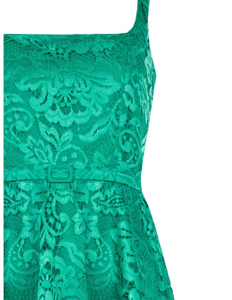 Vestido midi rodado em renda com cinto coordenado fino e rígido Rinascimento