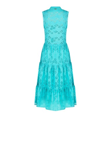 Vestido Longo com Folhos em Sangallo com Decote em V Rinascimento