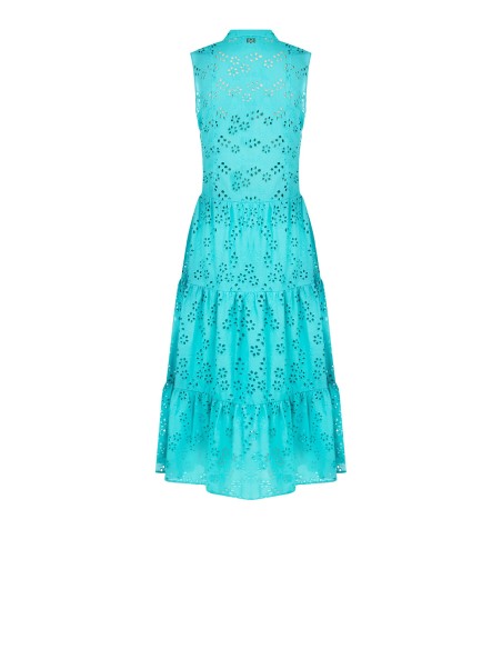 Vestido Longo com Folhos em Sangallo com Decote em V Rinascimento