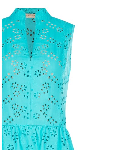 Vestido longo com folhos em sangallo e decote em V Rinascimento