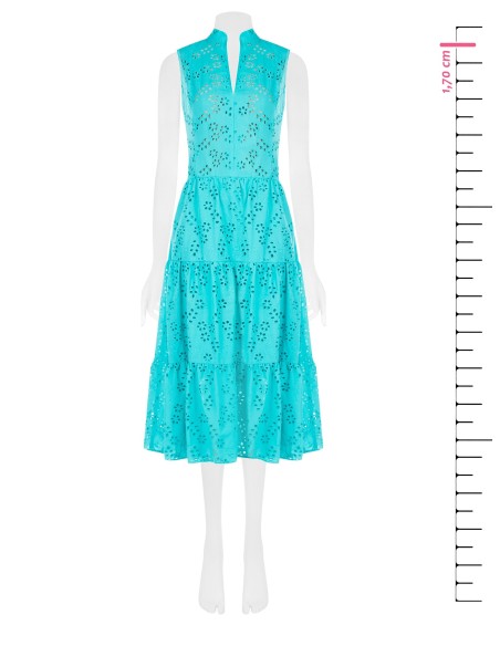 Vestido longo com folhos em sangallo e decote em V Rinascimento
