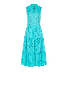 Vestido Longo com Folhos em Sangallo com Decote em V Rinascimento