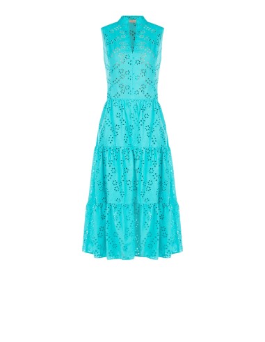 Vestido Longo com Folhos em Sangallo com Decote em V Rinascimento