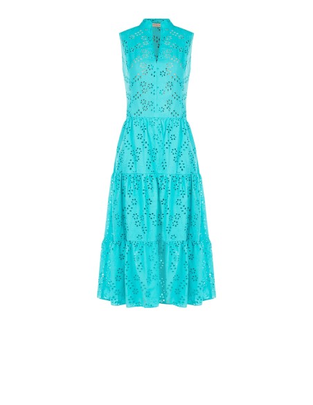 Vestido Longo com Folhos em Sangallo com Decote em V Rinascimento