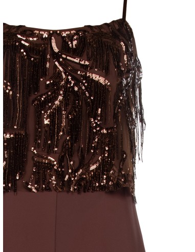 Macacão Palazzo Em Tecido Fluido Com Bordados E Franjas Em Lantejoulas Rinascimento