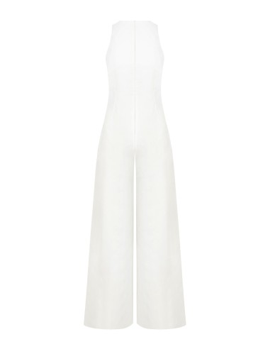 Macacão Palazzo em Mistura de Algodão Estruturado com Laço e Detalhe de Jóia Rinascimento