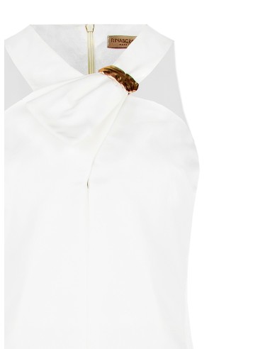 Macacão Palazzo em Mistura de Algodão Estruturado com Laço e Detalhe de Joia Rinascimento