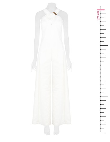 Macacão Palazzo em Mistura de Algodão Estruturado com Laço e Detalhe em Jóia Rinascimento