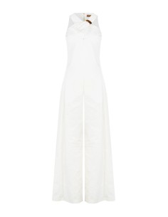 Macacão palazzo em mistura de algodão estruturado com laço e detalhe de jóia Rinascimento