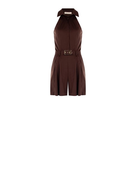 Calças culotte com pregas em mistura de algodão elástico com cintura rígida com logótipo Rinascimento