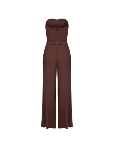 Macacão Palazzo Em Mistura De Viscose E Linho Com Cinto Em Pele Sintética A Condizer Rinascimento