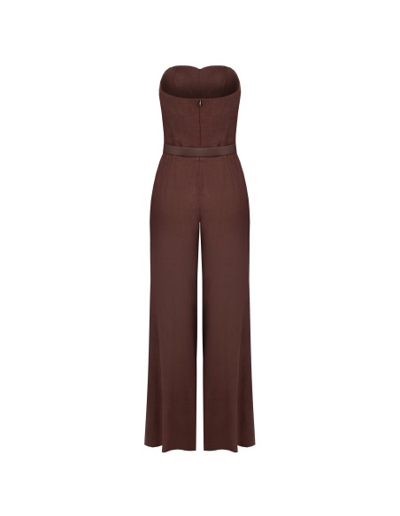 Macacão Palazzo Em Mistura De Viscose E Linho Com Cinto Em Pele Sintética A Condizer Rinascimento