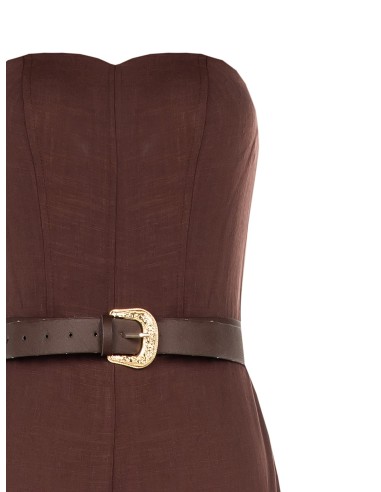 Macacão Palazzo em Mistura de Viscose e Linho com Cinto em Pele Sintética Combinado Rinascimento