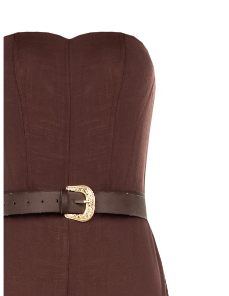 Macacão Palazzo em Mistura de Viscose e Linho com Cinto em Pele Sintética Combinado Rinascimento