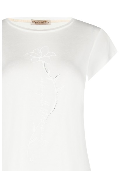 T-shirt regular em viscose com estampado em relevo de uma flor e lantejoulas Rinascimento