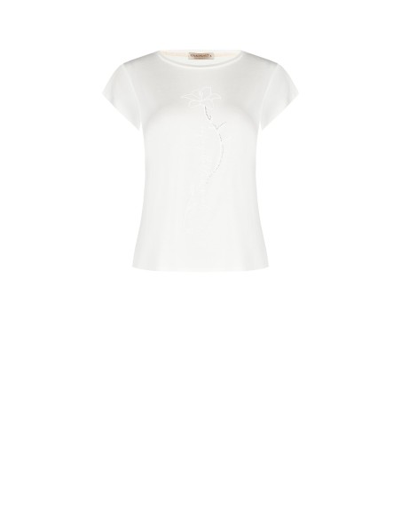 T-shirt de corte regular em viscose com estampa em relevo de uma flor e lantejoulas Rinascimento