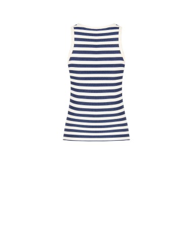 Top Justo em Algodão Canelado às Riscas com Estampa Rinascimento