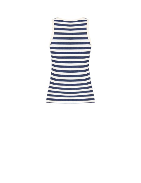 Top Justo em Algodão Canelado às Riscas com Estampa Rinascimento