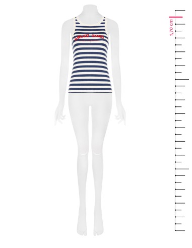 Top justo em algodão canelado às riscas com estampa Rinascimento