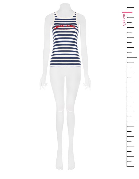 Top justo em algodão canelado às riscas com estampa Rinascimento