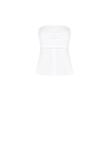 Top Em Algodão Com Faixa Plissada E Botões De Camisa Rinascimento