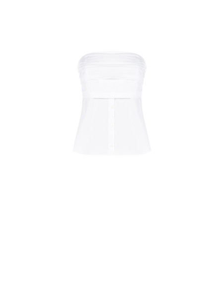 Top Em Algodão Com Faixa Plissada E Botões De Camisa Rinascimento