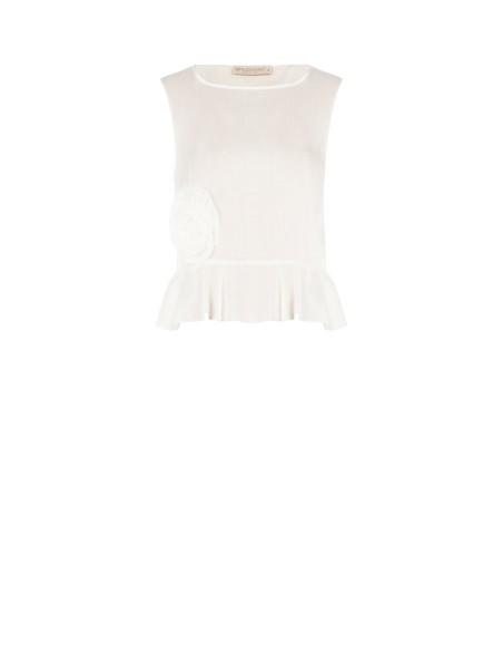 Top largo em Lyocell Extralight com folho e rosa aplicada Rinascimento