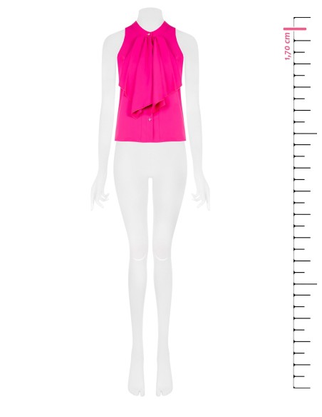 Blusa fluida em cetim opaco com folhos à frente Rinascimento