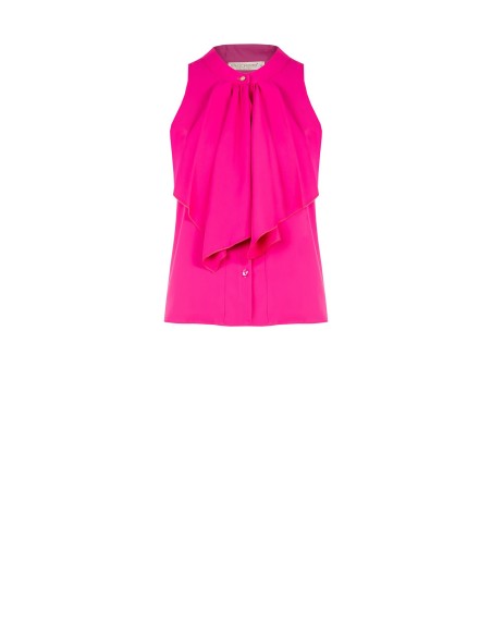 Blusa fluida em cetim opaco com folhos na frente Rinascimento