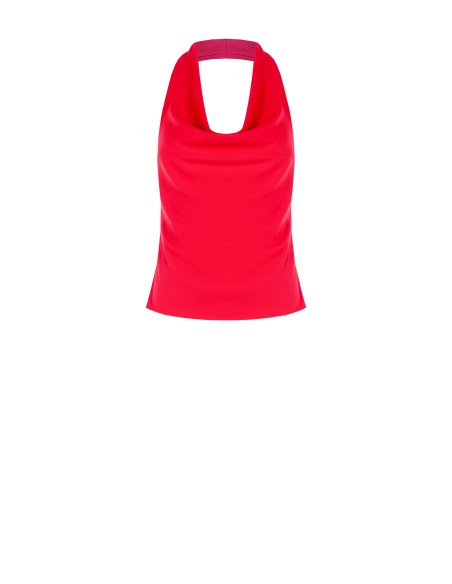 Top ajustado em tecido fluido com decote em anel Rinascimento