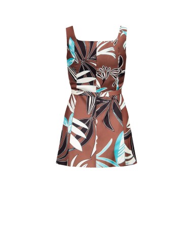 Top longo em cetim floral com fenda lateral e cinto rígido coordenado Rinascimento