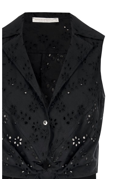 Camisa Cropped Com Nó Em Algodão Sangallo Rinascimento