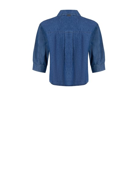 Camisa ampla e curta em denim leve com mangas 3/4 Rinascimento