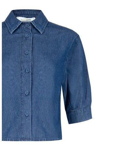 Camisa ampla e curta em ganga leve com mangas 3/4 Rinascimento