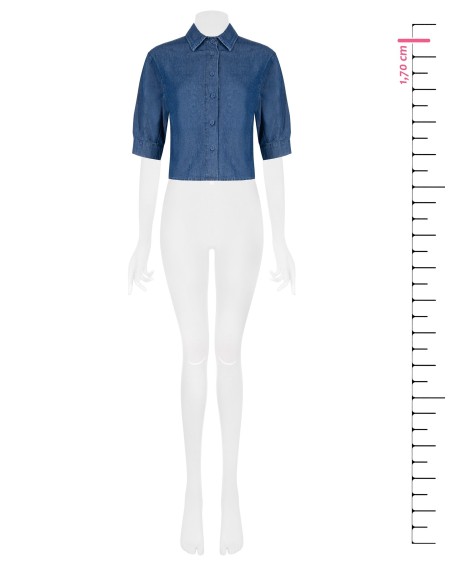 Camisa ampla e curta em denim leve com mangas 3/4 Rinascimento