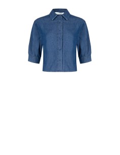 Camisa Ampla E Curta Em Denim Leve Com Mangas 3/4 Rinascimento