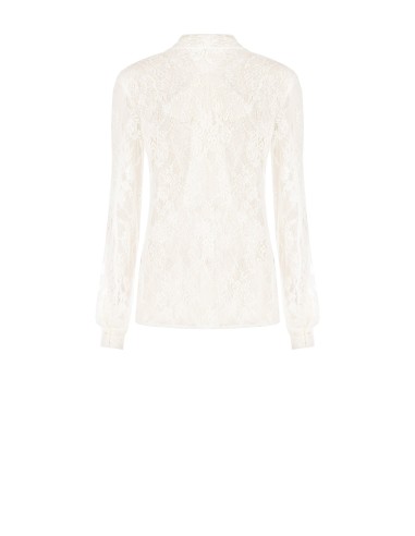 Camisa cintada transparente em renda com laço Rinascimento