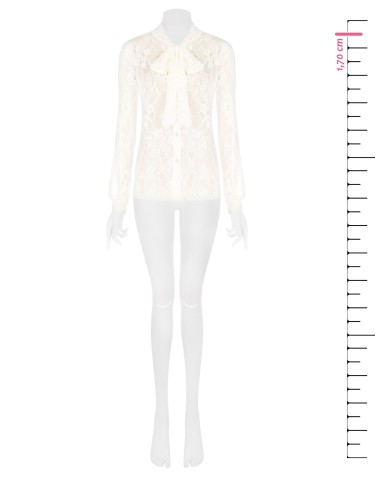 Camisa acinturada transparente em renda com laço Rinascimento