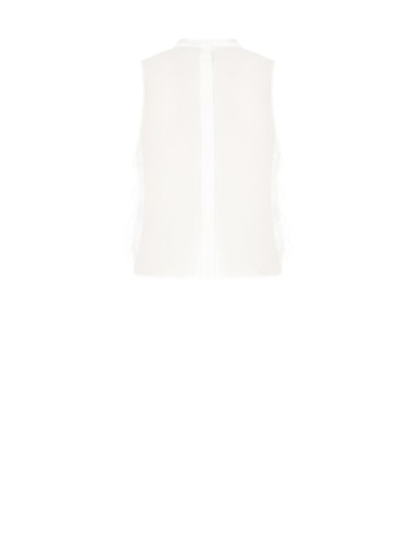 Blusa em tule bordado e renda na frente e lyocell ultraleve atrás Rinascimento