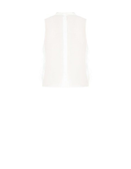 Blusa em tule bordado e renda na frente e lyocell ultraleve atrás Rinascimento