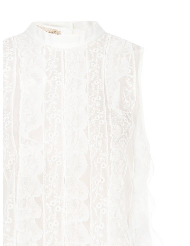 Blusa em tule bordado e renda na frente e lyocell ultraleve nas costas Rinascimento