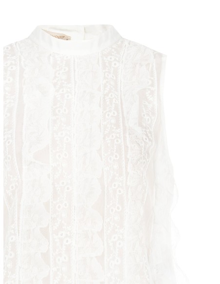 Blusa em tule bordado e renda na frente e lyocell ultraleve nas costas Rinascimento