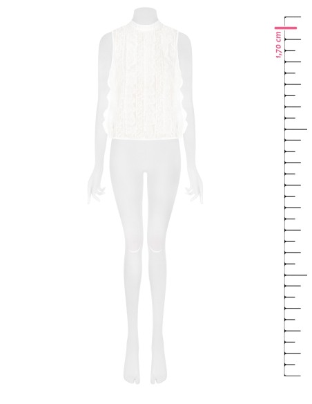 Blusa em tule bordado e renda na frente e Lyocell ultraleve atrás Rinascimento