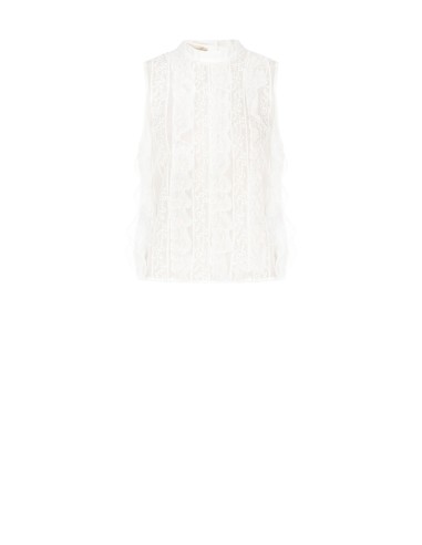 Blusa em tule bordado e renda à frente e lyocell ultraleve atrás Rinascimento