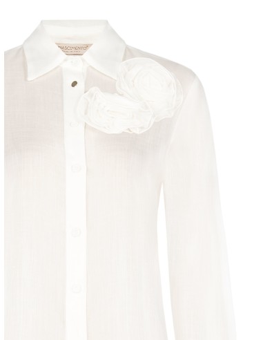 Camisa em Lyocell ultraleve com rosas aplicadas Rinascimento