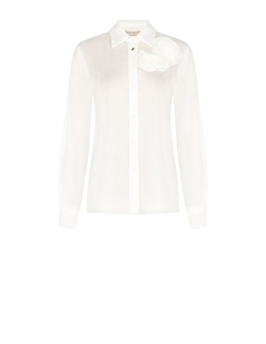 Camisa em Lyocell Ultralight com Rosas Aplicadas Rinascimento