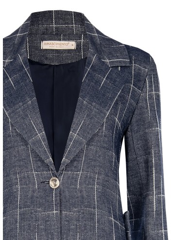 Blazer cinturado em algodão com padrão de xadrez irregular e faixas cruzadas nas costas Rinascimento
