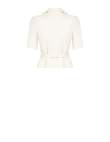 Blazer cropped em tecido fluido com cinto coordenado na cintura Rinascimento