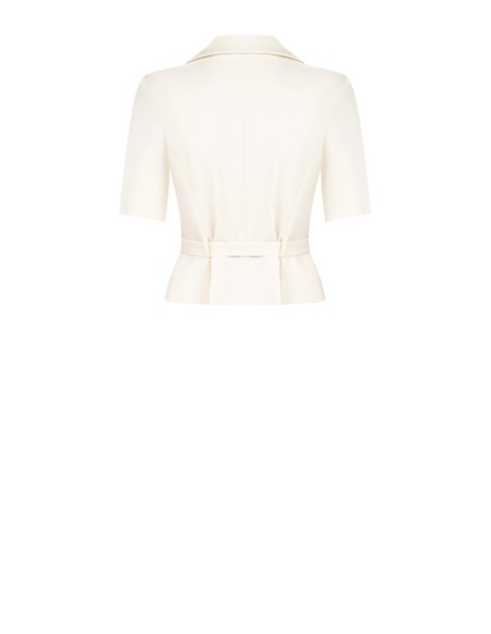 Blazer cropped em tecido fluido com cinto coordenado na cintura Rinascimento