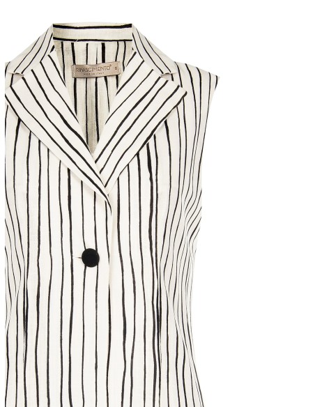 Gilet longo em mistura de viscose e linho, com riscas irregulares e fendas laterais Rinascimento